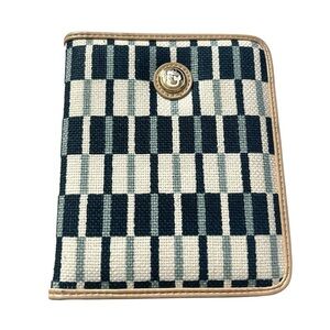 Spartina 449 Natural Linen Fabric Journal/Planner Cover Checkered Blue and White
